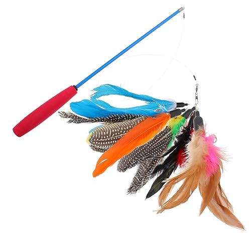 TOYANDONA Interaktives Katzenspielzeug Ersatz Teleskopischer Katzenangel Spielstick Langlebig und Sicher für Indoor Kätzchen Fördert Bewegung und Gesundheit mit Griff und Blauem Stab von TOYANDONA