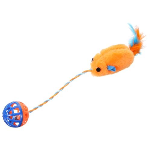 TOYANDONA Katzen Trainingsspielzeug Mit Plüschmaus Und Glocken Interaktives Katzenspielzeug Für Drinnen Fördert Bewegung Und Jagdinstinkte Orangefarbenes Design von TOYANDONA
