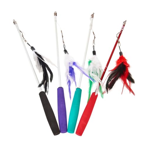 TOYANDONA Katzen spielangel Ausziehbar mit Bunten Federn Langlebiger Leichter Katzenspielzeug Stick für Wohnungskatzen Interaktives Cat Teaser zur Beschäftigung und Bewegung von TOYANDONA