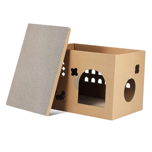 TOYANDONA Katzenhaus Aus Wellpappe Vertikales Design Für Kleine Räume Mit Charmantem Kaktusmuster Für Innen Und Außenbereiche von TOYANDONA
