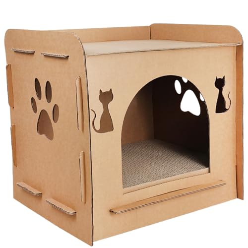 TOYANDONA Katzenkratzhaus aus Stabilem Wellpappe Stöckige Katzenhöhle und Kratzbrett für Indoor Katzen Aufzubauen Widerstandsfähig und Langlebig von TOYANDONA