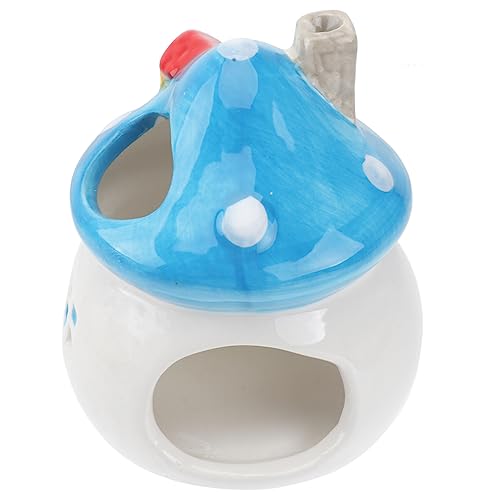 TOYANDONA Kleines Haustierhaus aus Keramik Niedliches Hamster Nest für Zwerghamster und Rennmäuse Rückzugsort mit Blauem Pilzdach für Schlafen aus Hochwertigem von TOYANDONA