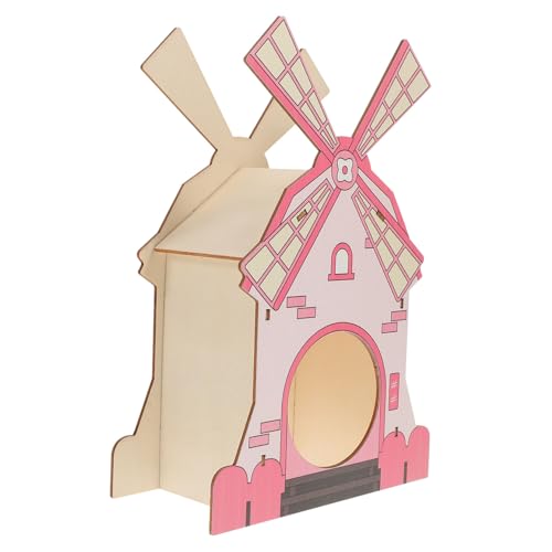 TOYANDONA Hamster Windmühle aus Holz Dekoratives Rattenversteck Sicher und Hamsterhaus für Kleintiere Vielseitiges Spielzeug mit Treppendach Geeignet für Hamster und Chinchillas von TOYANDONA