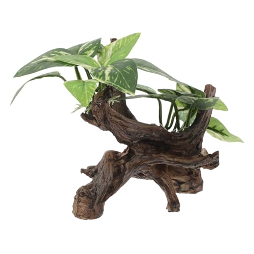 TOYANDONA Künstliche Driftwood Höhle mit Stoffblättern für Fischbecken Süßwasser Aquarien Naturgetreue Wurzeloptik für Reptilien und Wasserlandschaften von TOYANDONA