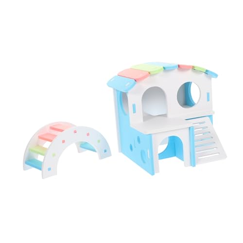 TOYANDONA Premium Hamsterhaus aus Holz mit Bunter Hängebrücke Langlebiges Kleintierversteck und Spielhaus für Zwerghamster und Kleine Nager Umweltfreundliches Hamsterzubehör für Käfig und von TOYANDONA