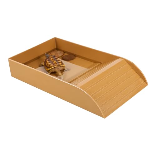 TOYANDONA Schildkrötenbadewanne Schildkröte Wasserschale Schildkröten-Badebecken wasserschüssel Wassernapf Futternapf für Reptilien mit Rampe Wassernäpfe für Reptilien Plastik Brown von TOYANDONA