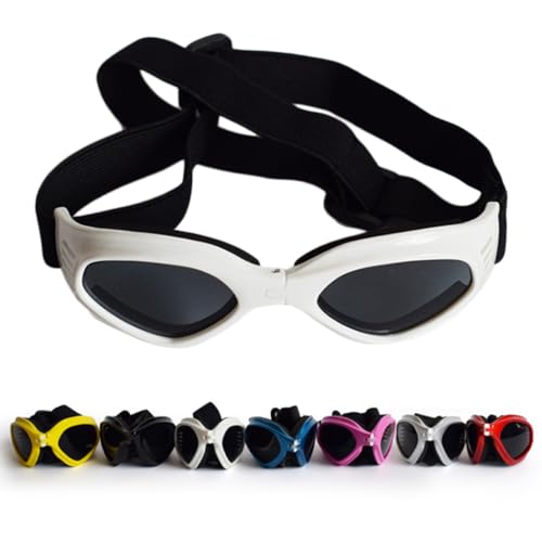 TOYANDONA Sonnenbrille für Haustiere Dreieckige Hundebrille mit UV Schutz Verstellbaren Trägern und Winddicht für Hunde und Katzen Weiß von TOYANDONA
