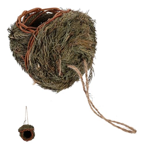 TOYANDONA Strohvogelkäfig gewagter Vogelkäfig Vogelhaus groß klein -Nester zum Aufhängen im Freien handgeflochtenes Vogelnest aus Stroh Himmelzedernblätter Hellbraun Zufällige Farbe von TOYANDONA