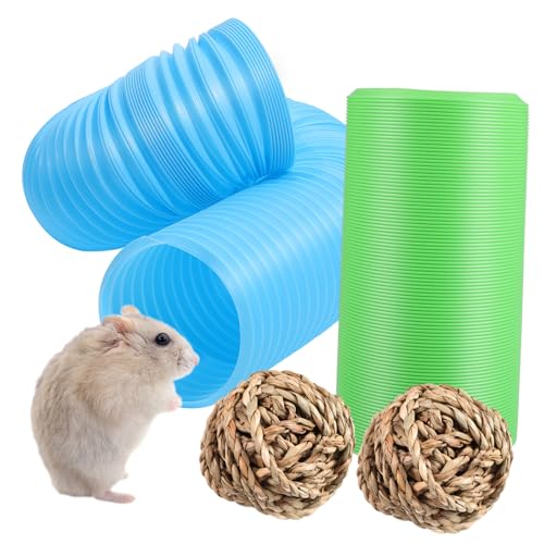 TOYANDONA Teleskoprohr Hamster hamsterspielzeug Toys for small Animals hosenröcke lang Hamster röhren handgewebte Grasbälle Hamster -Versteck Käfigzubehör Hamsterröhren Ball: Gras von TOYANDONA