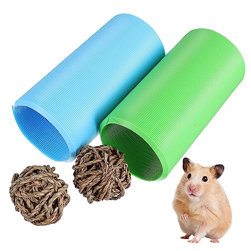 TOYANDONA Teleskoprohr Haustier Hamstertunnel Handgewebte Grasbälle Groß Hamster -versteck Hamsterspielzeug Tunnelspielzeug Aus Kunststoff Plastiktunnel Für Hamster Käfigzubehör Ball: Gras von TOYANDONA