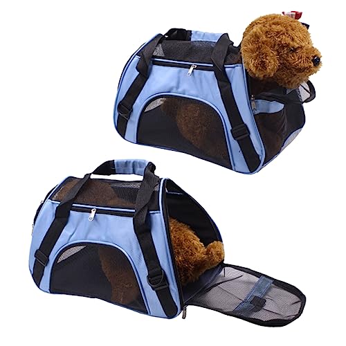 TOYANDONA Tragbare Hundetragetasche für Haustiere Faltbarer Rucksack mit Mesh Fenstern und Verstellbaren Riemen S Blau für Reisen Sightseeing und Camping von TOYANDONA
