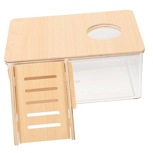 TOYANDONA Transparente Hamster Sandbadewanne mit Holzleiter Teiliges Wiederverwendbarer Sandbade und Badecontainer für Hamster Rennmäuse und Kleine Kleintiere Leicht zu Beobachten und von TOYANDONA