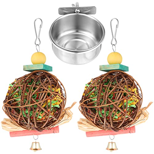 TOYANDONA Futternapf Aus Edelstahl Mit Rattanball-anhänger Spielzeug Für Vögel Zum Aufbewahren Von Futter Oder Wasser Geeignet Für Nymphensittiche Sittiche Und Papageien TOYANDONA Futternapf Aus Edelstahl Mit Rattanball-anhänger Spielzeug Für Vögel Zum Aufbewahren Von Futter Oder Wasser Geeignet Für Nymphensittiche Sittiche Und Papageien von TOYANDONA