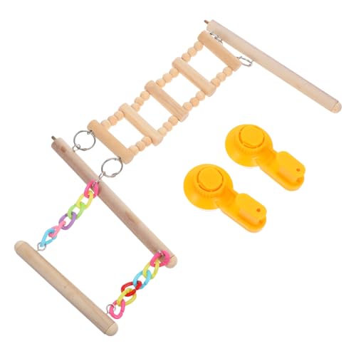 TOYANDONA Vogelstandausrüstung vogelspielzeug saugnapf Holz Vogelständer Vogel Spielplatz Kleintier kletterndes Haustier Schaukelspielzeug Papagei Vogelleitern Stroh von TOYANDONA