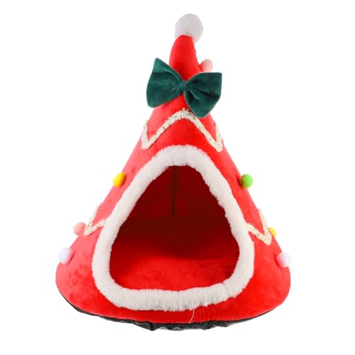 TOYANDONA Weihnachtliches Pet Sleeping Bed Rotes Katzenhaus Winterwarm Haustier Kuschelbett mit Breitem Eingang und Waschbarem Langlebigem Material von TOYANDONA