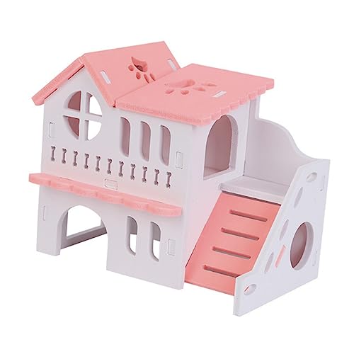 TOYANDONA Hölzernes Hamsterhaus Hamstervilla aus Holz mit Spielzeug Haustierspielzeug für Hamster und Kleine Tiere Atmungsaktives Hamsterversteck für Ausruhen und Spielen von TOYANDONA