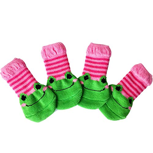 TOYHEART Anti-Rutsch-Hundesocken, Pfotenschutz, 4-teilige Katzenhunde Baumwolle Warme Anti-Rutsch-Cartoon-Muster-Socken Schuhe Haustierbedarf Für Den Innenbereich Frosch Klein TOYHEART Anti-Rutsch-Hundesocken, Pfotenschutz, 4-teilige Katzenhunde Baumwolle Warme Anti-Rutsch-Cartoon-Muster-Socken Schuhe Haustierbedarf Für Den Innenbereich Frosch Klein von TOYHEART