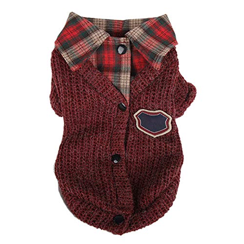 TOYHEART Warmer Hundepullover, 2-teilig, kariert, für Herbst und Winter, für kleine Hunde, Weinrot, Größe XL von TOYHEART