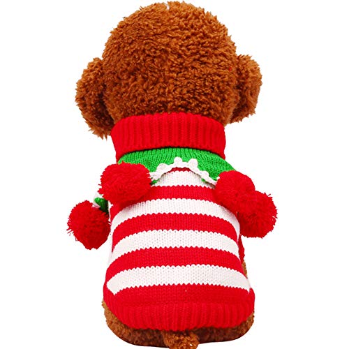 TOYHEART Warmer Hundepullover für den Winter, Welpen, Hunde, Weihnachten, dicke Farbe, gestreift, für kleine Hunde, Rot und Weiß, Größe L von TOYHEART