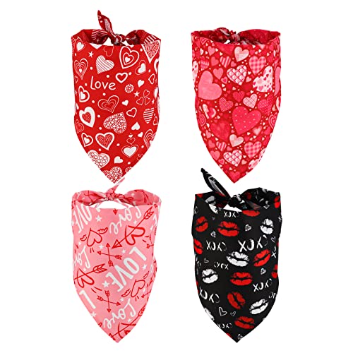 4 Stück Hunde Bandana zum Valentinstag, Niedlicher Hunde Schal Dreiecksschal Hund Lätzchen für Hunde Hündchen Party Kostüm Requisiten für Hunde und Haustiere (4 Muster) von TOYMIS