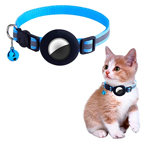 TOYMIS 1 Stück Airtag Katzenhalsband mit Abbrechbarer Sicherheitsschnalle und Glöckchen Wasserdicht Airtag Halsband Hund Katzenhalsband Reflektierend Anti-Lost für Katzen Hunde (Blau) von TOYMIS