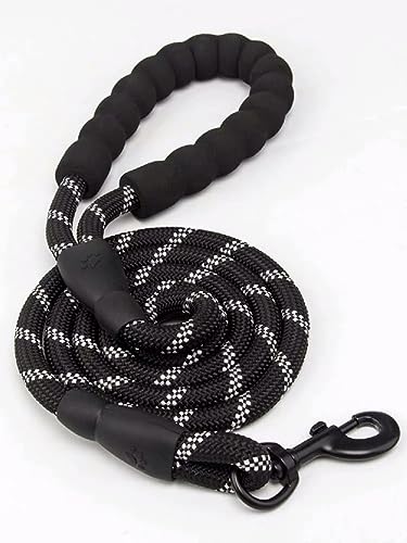 TOYOCC Hundeleine, Nachtreflektierendes Nylon-Rundseil, Schaumstoff-Hundezuggürtel, mittlere und große Hundekette (Schwarz, 1.2m*1.2cm) von TOYOCC