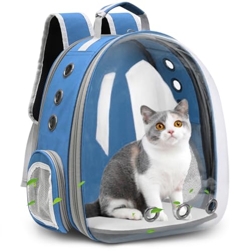 TOYSINTHEBOX Katzen-Rucksack, erweiterbar, faltbar, atmungsaktiv, Haustier-Tragetasche, Hundetragerucksack für große große Katzen, Wandern, Reisen, Camping (blau) von TOYSINTHEBOX