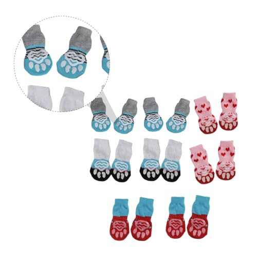 TOYZFRIENDY 16 Stück Teiliges Warme Baumwoll Pfoten socken für Kleine Haustiere rutschfest Elastisch Schützend für Winter Party und Geschenk in Blau weiß Blau Rot Farben von TOYZFRIENDY