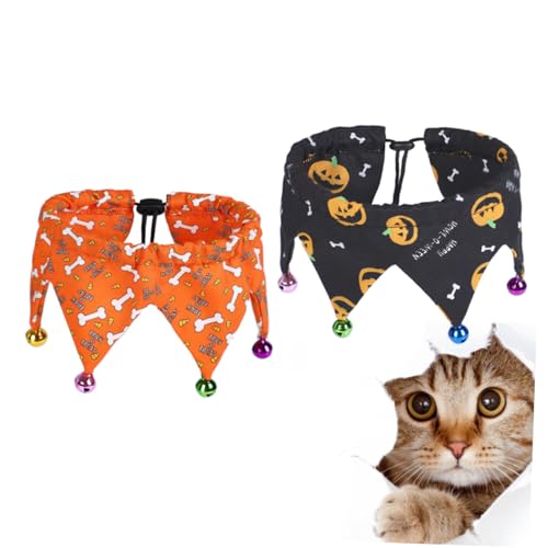 TOYZFRIENDY 2 Stück Halloween Haustier mit Glöckchen Verstellbares Polyester für Hunde Welpen Leichtes Atmungsaktives Design Passt Halsumfang Orange und von TOYZFRIENDY