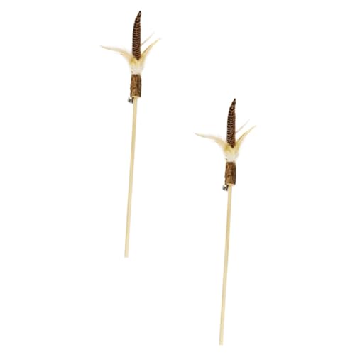 TOYZFRIENDY 2 Stück Teiliges Katzenspielzeug aus Holz Interaktives Kätzchenspielzeug mit Federn Leichtes Katzenangel Stressreduktion Fördert Bewegung und Natürliche Jagdinstinkte Geeignet für von TOYZFRIENDY