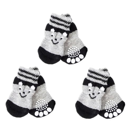 TOYZFRIENDY 3 Paare Hundesocken Rutsch Pfotenschutz aus Baumwolle Warme Haustier Socken mit Rutschfester Sohle Schutzhülle für Hunde Schwarz für Kalte Tage und Glatte Böden von TOYZFRIENDY