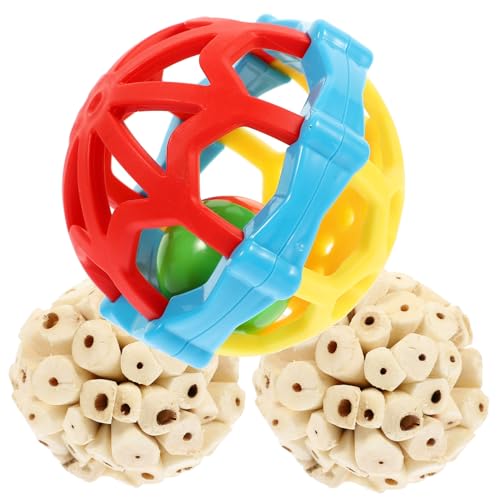 TOYZFRIENDY 3 Stück Vogelspielzeug Kauspielzeug Beiß Schleifbälle für Papageien Wellensittiche Sittiche mit Natürlichem Pflanzenmaterial zur Schnabel Krallenpflege im Käfig Zufällige Farbe von TOYZFRIENDY