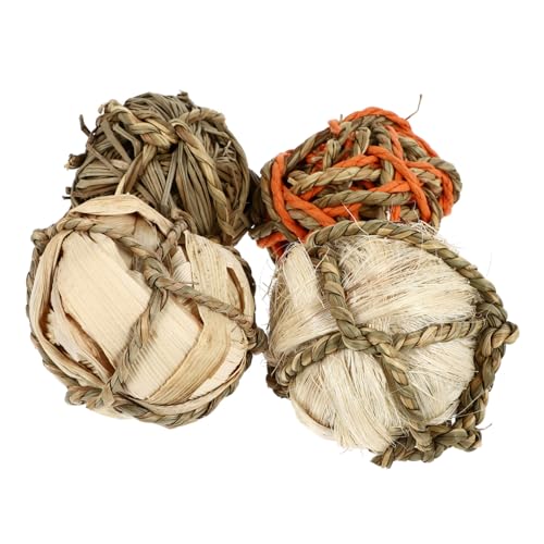 TOYZFRIENDY 4 Stück Teiliges Natürliche Handgewebte Grasbälle als Kauspielzeug für Papageien Kaninchen Zwergkaninchen und Kleintiere Interaktive Trainingsspielzeuge zur Beschäftigung und von TOYZFRIENDY