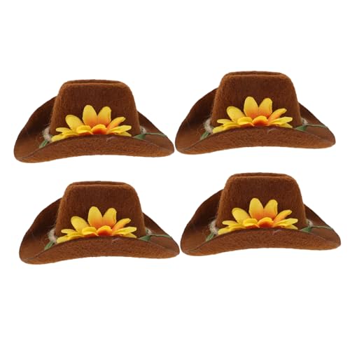 TOYZFRIENDY 4 Stücke Teiliges Mini Haustier Cowboyhut aus Robustem Filz mit Verstellbarem Blumenbesatz Geeignet für Hamster Meerschweinchen Papageien und Kleine Tiere für Kostümfeste und von TOYZFRIENDY