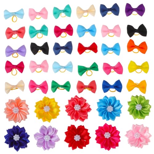 TOYZFRIENDY 40 Stück Teiliges Hunde Haarband mit Schleifen und Blumen Bunte Pet Haarschmuck für Kleine bis Große Hunde Modische und Vielseitige Haustier Haarspangen für Alltag Zufällige Farbe von TOYZFRIENDY