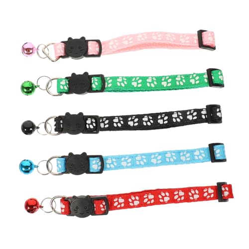 TOYZFRIENDY 5 Stück Teiliges Verstellbares Katzenhalsband mit Pfotenmuster Bunte Katzenhalsketten mit Glocke Dekoratives Haustier Halsband für Kätzchen Sicher und Einfach Anzulegen für Alltag von TOYZFRIENDY