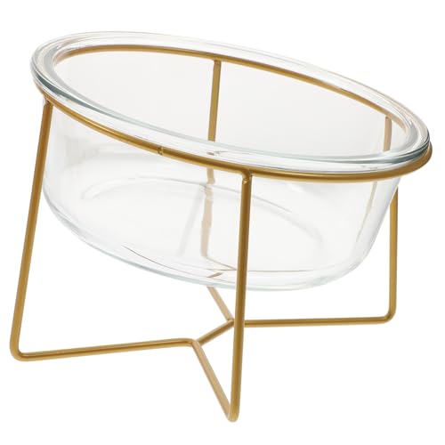 TOYZFRIENDY Erhöhte Futternapf aus Glas mit Schrägem Design Hoher Sockel Haustiernapf für Kleine Hunde und Katzen Stabiler Metallständer Komfortable Fütterung und Wasserschale von TOYZFRIENDY