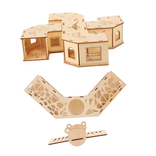 TOYZFRIENDY Hamstertunnel aus Naturholz Lustiges Labyrinth und Kletterspielzeug für Kleine Haustiere Sicheres Trainingsspielzeug mit Wippe für Hamster Mäuse und Nager von TOYZFRIENDY