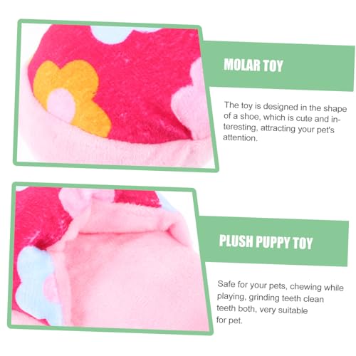 TOYZFRIENDY Hundespielzeug Quietschend Beissfest Plüsch Hausschuh Design Interaktives Kauspielzeug Langlebig Training für Welpen und Ausgewachsene Hunde Rosa mit Blumenmuster von TOYZFRIENDY