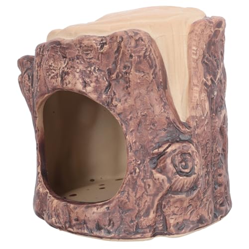 TOYZFRIENDY Keramik Hamsterhaus Versteck Imitation Holz Kleintier Nest Sicheres Haustierbett für Hamster und Kleine Nager Pflegeleichtes Versteck für Kleintierkäfig und Gehege von TOYZFRIENDY