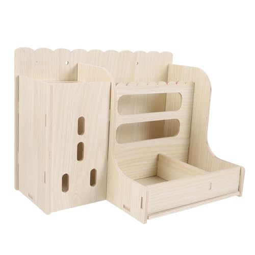 TOYZFRIENDY Multifunktionaler Holzfutterspender für Kleintiere Stabile Heuraufe und Futterschale Platzsparend Einfach zu Reinigen Geeignet für Kaninchen Meerschweinchen Hamster und von TOYZFRIENDY