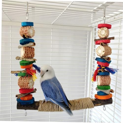 TOYZFRIENDY Papageien Sitzstange aus Naturholz Kauspielzeug für Vogelkäfig Stabiler Vogelstand zum Hängen Dental Pflegend Geeignet für Wellensittiche und Sittiche Bunter Vogelspielplatz von TOYZFRIENDY