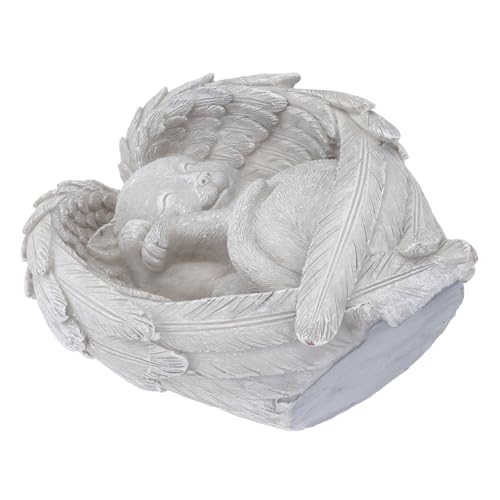 TOYZFRIENDY Resin Katzen Statue mit Flügeln Wetterfester Grabstein Haustiergedenkstein Gartendeko für Draußen Schlafende Katzenfigur als Andenken an Verlorene Katzen von TOYZFRIENDY