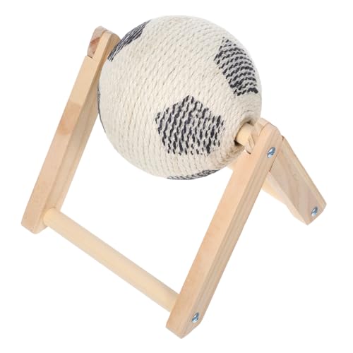 TOYZFRIENDY Sisal Kratzball für Katzen mit Holzsockel Natürlicher Sisal Kratzspielzeug für Krallenschärfung Indoor zur Möbelpflege und Beschäftigung Kleiner bis Mittelgroßer Katzen von TOYZFRIENDY