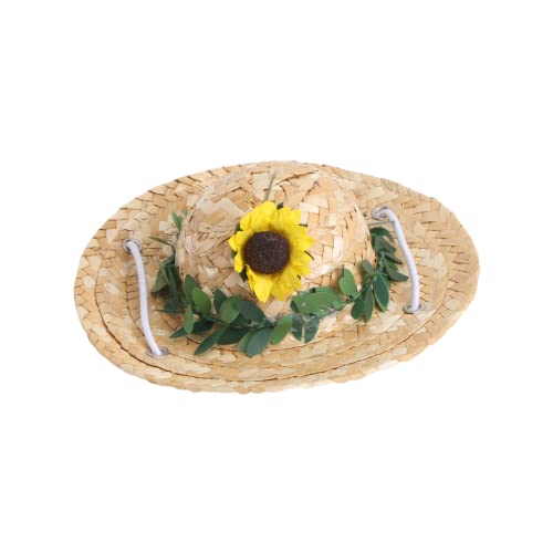 TOYZFRIENDY Sonnenhut für Haustiere aus Gewebtem Stroh mit Sonnenblumenmotiv Leichter Atmungsaktiver Kopfbedeckung für Katzen und Hunde für Sommer Fotoshootings und Outdoor Schutz von TOYZFRIENDY