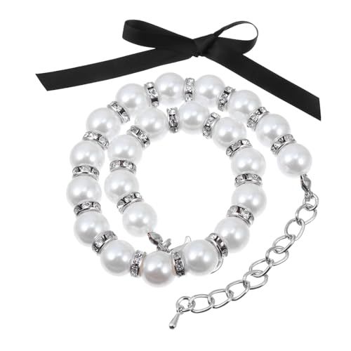 TOYZFRIENDY Verstellbares Perlen hundehalsband Haustier Schmuck Katzen Perlenhalskette Komfortabel Für Kleine Hunde Und Katzen Hochzeit Party Accessoire von TOYZFRIENDY