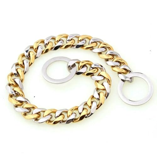 15 mm Starkes Hundekettenhalsband aus Metall, Edelstahl, für das Training von Haustieren, Würgehalsband für große Hunde, Pitbull, Bulldogge, Silber, Gold, Show von TPIONEER