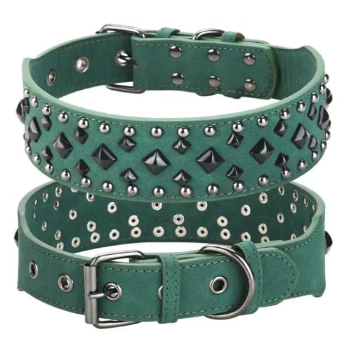 TPIONEER 1 Stück Hundehalsband mit Nieten, Anti-Biss, mittleres und großes Lederhalsband, weich und bequem von TPIONEER