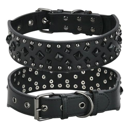 TPIONEER 1 Stück Hundehalsband mit Nieten, Anti-Biss, mittleres und großes Lederhalsband, weich und bequem von TPIONEER