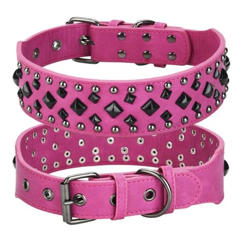 TPIONEER 1 Stück Hundehalsband mit Nieten, Anti-Biss, mittleres und großes Lederhalsband, weich und bequem von TPIONEER